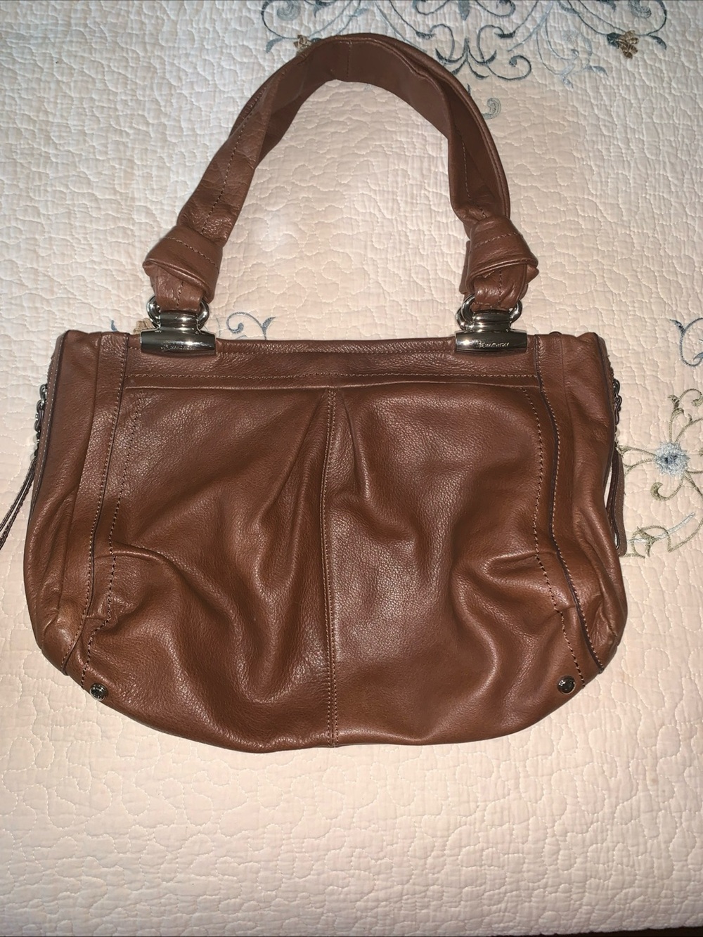 B MAKOWSKY Chocolate Brown Pebble Leather Shoulder Bag EC